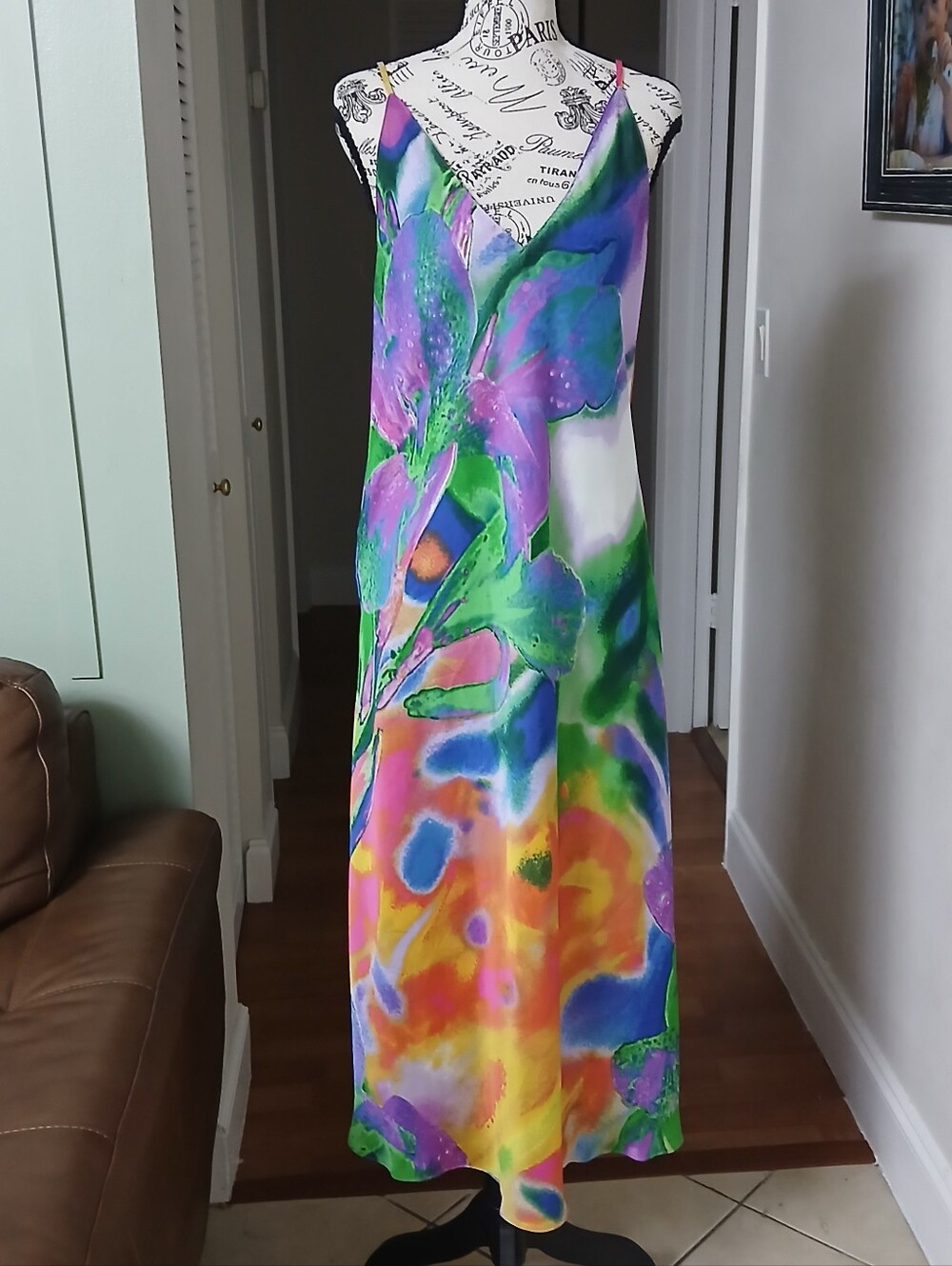 Natori Multicolor Kimono Robe & Slip Dress Matching Set - Picture 7 of 10
